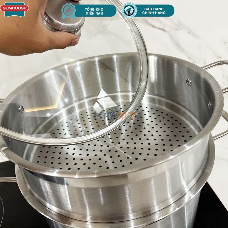 Bộ nồi xửng inox size 30cm - Vung kính cường lực